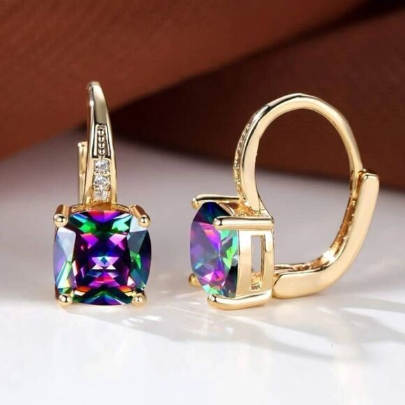 ✨✨🆕✨ Elegant Plated Purple Iridescent Simulated Gem Drop Earrings✨ - Picture 8 of 10